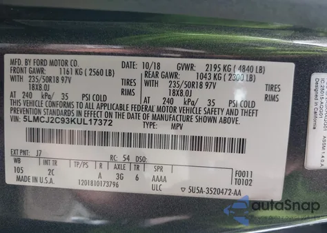 2019 Lincoln Mkc Select z USA, uszkodzony, nr VIN 5LMCJ2C93KUL17372